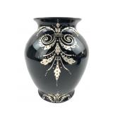 Black Glass Vase with Silver-Tone Overlay