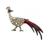 VTG Gold Tone Enamel and Rhinestone Peacock Pin