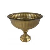VTG Gold Painted Glass Compote Dish, 7"H
