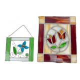 Two Stained Glass Floral Panels