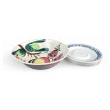 Ironstone Hand Painted Bowl and Corelle Saucers
