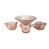 Pink Depression Glass Ribbed Bowl and Creamer Set