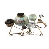 B & H Brass and Hand-Painted Glass Hanging Lamp
