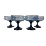 Set of 4 Blue Glass Champagne Coupes