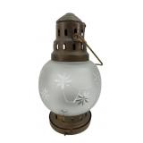 Brass and Frosted Cut Glass Candle Lantern