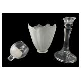 Pressed Glass Candlestick with Frosted Shade
