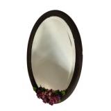 Vintage Oval Beveled Wall Mirror with Floral Accen