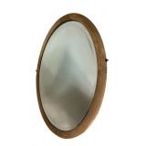 Beveled Oval Wall Mirror in Segmented Wood Frame