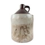Two-Tone Stoneware Whiskey Jug with Slip Decoratio