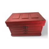 Red Painted Oak Machinist Tool Chest on Casters