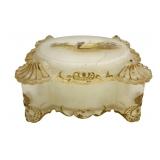 Frosted Glass Footed Bowl with Gilt Accents