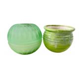 Satin Green Glass Fairy Lamp and Ceramic Planter
