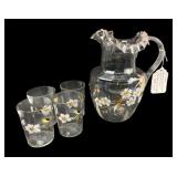 Fenton Hand-Painted Daisy Glass Pitcher and Cups