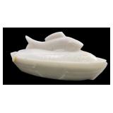 Milk Glass Fish on Boat Covered Dish