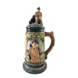 Hand-Painted Relief Ceramic Beer Stein with Hunter