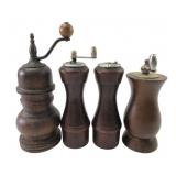 Assorted Wooden Pepper Mills and Salt Shaker