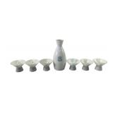 Sawanotsuru Porcelain Sake Bottle and 6 Cups