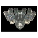 Pressed Glass Pitcher and Assorted Tumbler Set