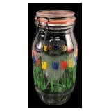 Arc France Glass Storage Jar with Tulip Motif