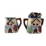 Hand-Painted Japan Windmill Creamer and Sugar Set
