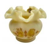 Fenton Hand-Painted Custard Glass Ruffled Vase