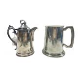 Silverplate Syrup Pitcher and Sheffield Pewter Mug