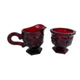 Avon Cape Cod Ruby Red Glass Creamer and Sugar Set