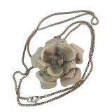 VTG White Enameled Metal Gardenia Pendant Necklace