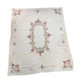 Vintage Hand-Embroidered Floral Tablecloth Set
