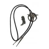 Western Bull and Cowboy Boot Bolo Tie Set