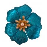 VTG Blue Enameled Metal Flower Brooch with Pearls