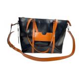 Bostanten Black and Tan Leather Laptop Tote Bag