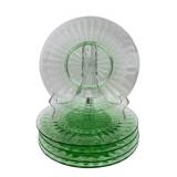 Green Depression Glass Ribbed Plates, Set of 5