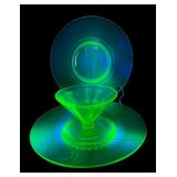 Green Uranium Glass Plates and Footed Sherbet Cup