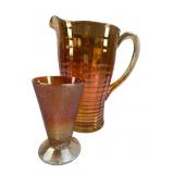Marigold Carnival Glass Pitcher and Tumbler