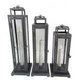 Set of 3 Modern Metal and Glass Lanterns