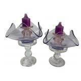 Pr. Art Glass Hand-Blown Candle Holders
