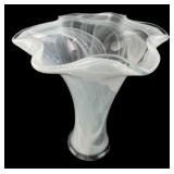 Spanish Hand-Blown Milky Glass Fluted Vase