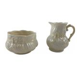 Belleek Porcelain Ribbon Creamer and Sugar Bowl