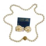 Monet Faux Pearl Necklace and Earring Set