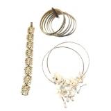 Trifari Bracelet, Enamel Bangles, and Pearl Neckla