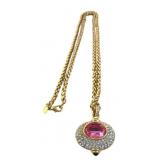 Nolan Miller Gold Tone Pink Crystal Pendant Neckla