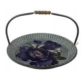 Galvanized Metal Floral Serving Tray with Handle