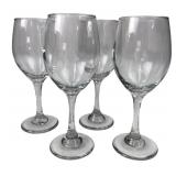 Set of Four Clear Glass Stemmed Wine Glasses