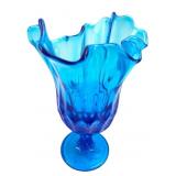 Viking Glass Style Blue Ruffled Pedestal Vase