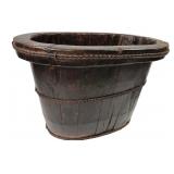 Stave-Constructed Wooden Oval Tub with Rope Hoops