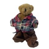 Plush Teddy Bear in Plaid Shirt and Overalls