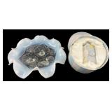 Mud Pie Ceramic Stork Keepsake Box and Glass Bowl