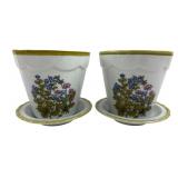 NOS Japanese Porcelain Planters with Saucers, pr.