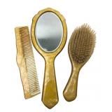 Celluloid Vanity Set with Mirror, Brush, and Comb